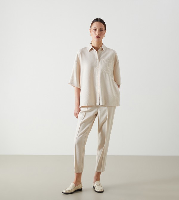 Drawstring Waist Carrot Fit Pants