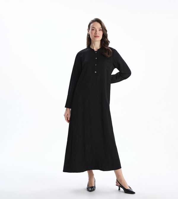 Textured Long Sleeves Midi Dress