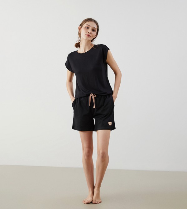 شورت نوم بخصر مرن وطبعة دب تيدي - قطعتين