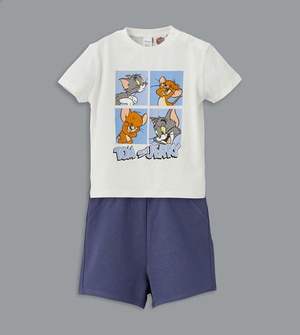 Tom & Jerry Printed Short Sleeves Pyjama Set