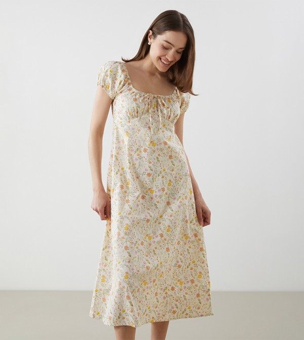 Floral Printed Scoop Neck Midi Dress