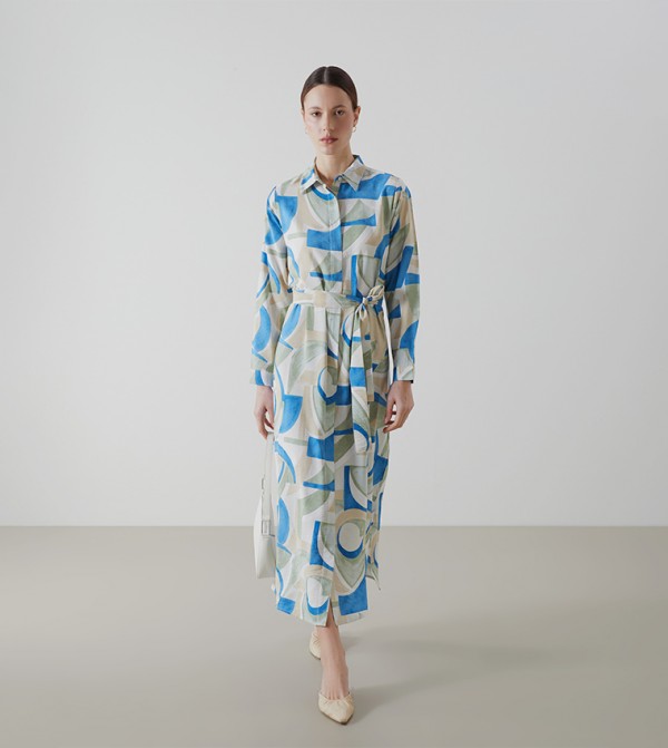 Patterned Long Sleeves Shirt Dress