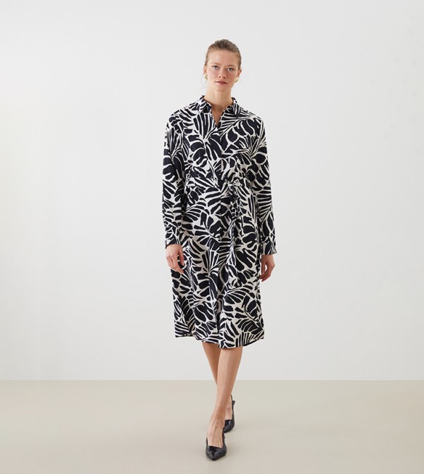 Patterned Long Sleeves Shirt Dress