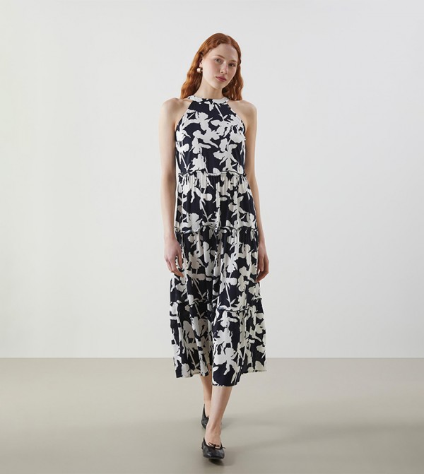 Printed Halterneck Midi Dress