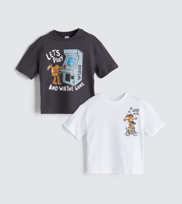 Pack of 2 Printed Crew Neck T-Shirts