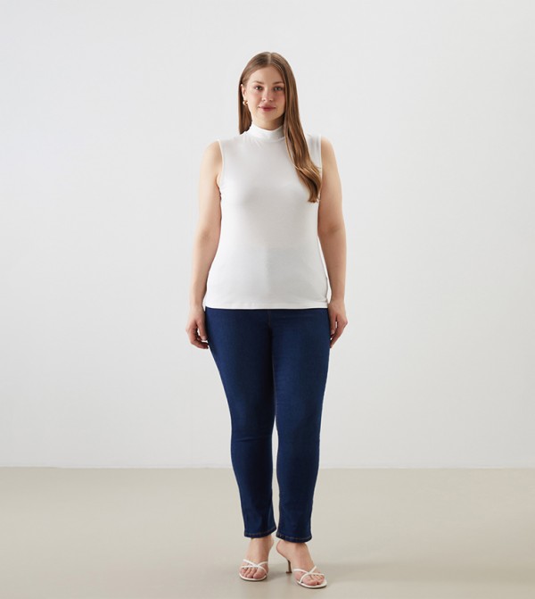 Solid High Neck Sleeveless Top