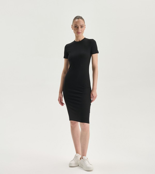 Crew Neck Short Sleeves Bodycon Dress