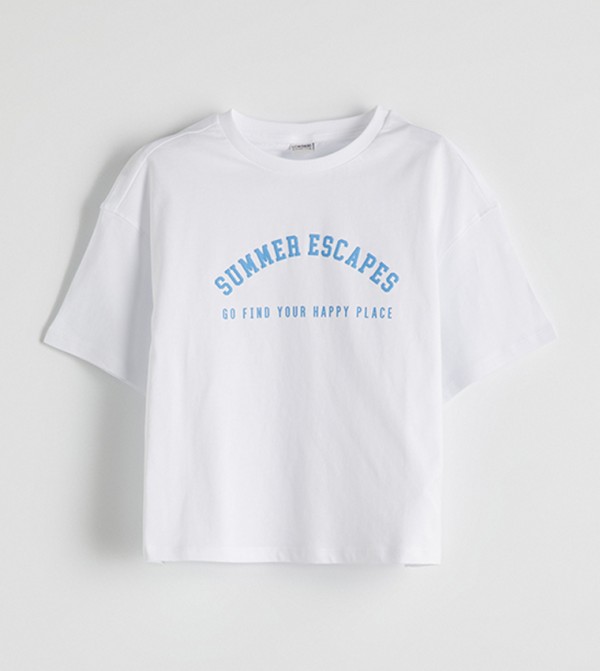 Printed Crew Neck Cropped T-Shirt