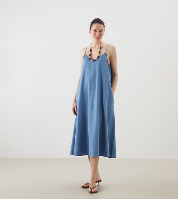 Washed Strappy Denim Dress