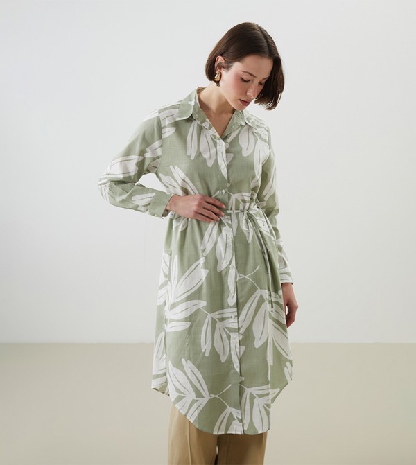 Printed Long Sleeves Mini Tunic Dress