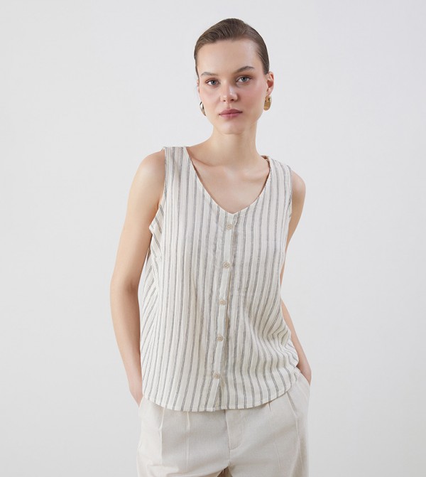 Striped V-Neck Sleeveless Top