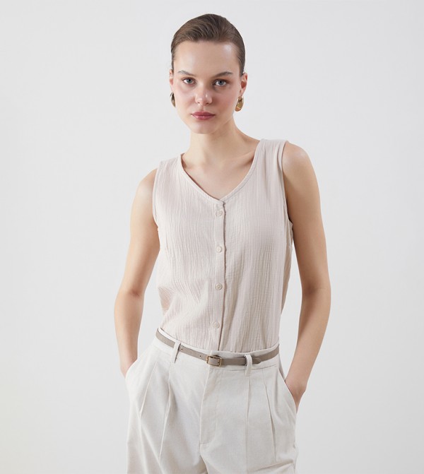 Textured V-Neck Muslin Top