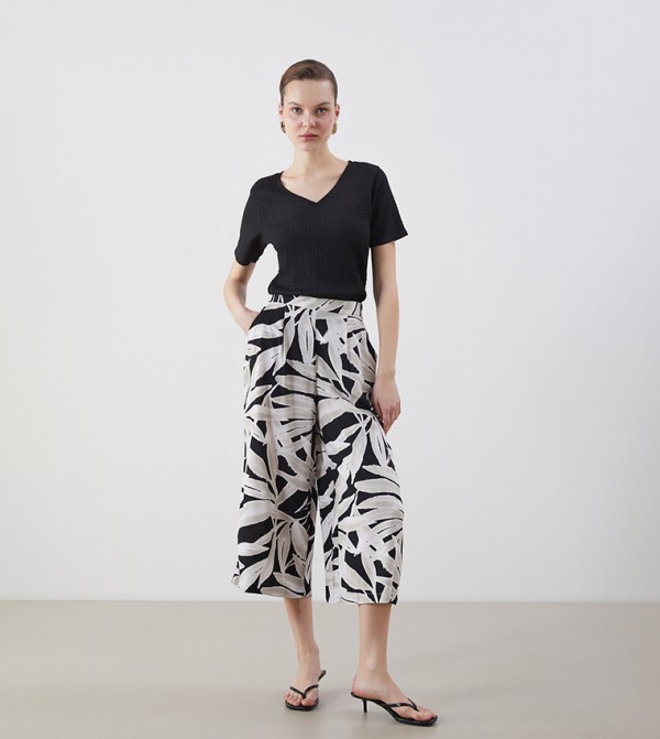 Printed High Waist Woven Capri