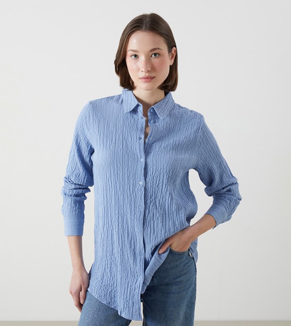 Textured Long Sleeves Tunic Shirt