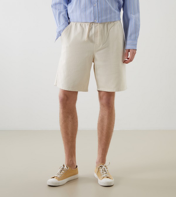 Washed Woven Denim Shorts