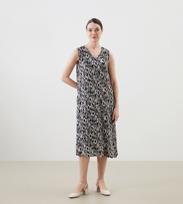 Printed V-Neck Midi Dress