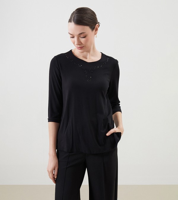 Embellished Crew Neck Top