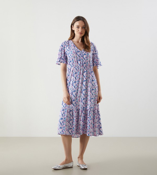 Floral Print V-Neck Midi Dress