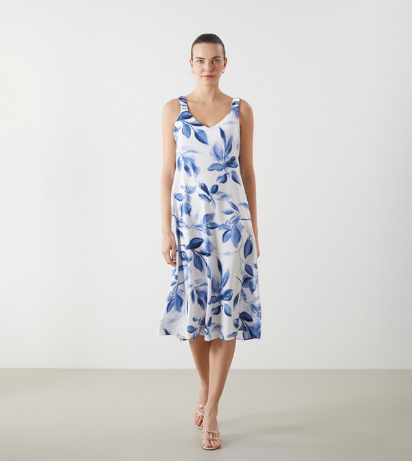 Floral Printed V-Neck Midi Dress
