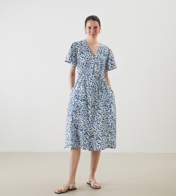 Floral Print V-Neck Midi Dress