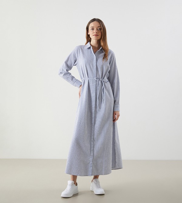 Striped Belted Shirt Dress