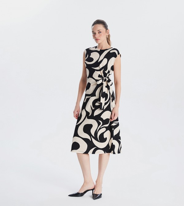Patterned Tie-Up Midi Dress