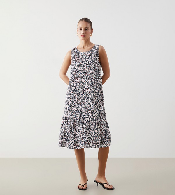 Floral Patterned Sleeveless Midi Dress
