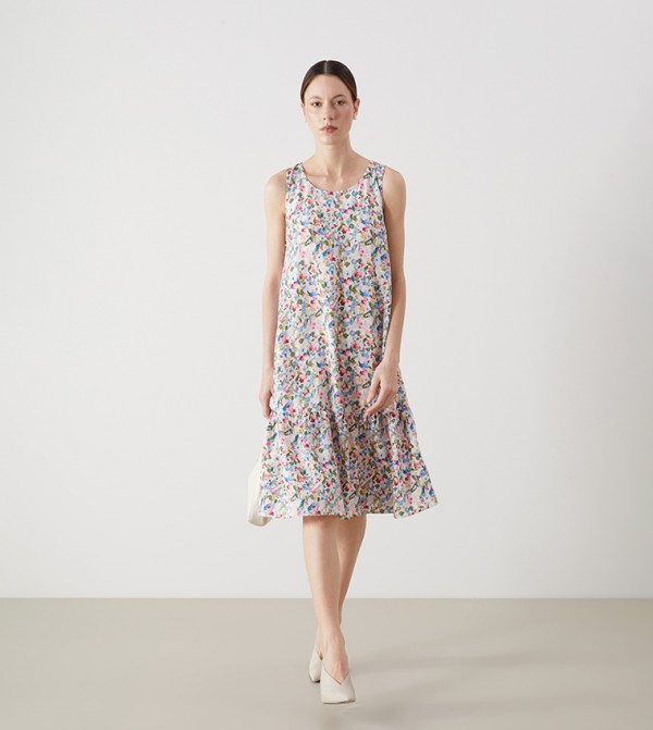 Floral Patterned Sleeveless Midi Dress
