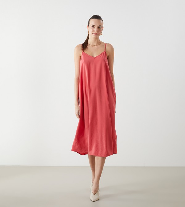 Solid Shoulder Strap Midi Dress
