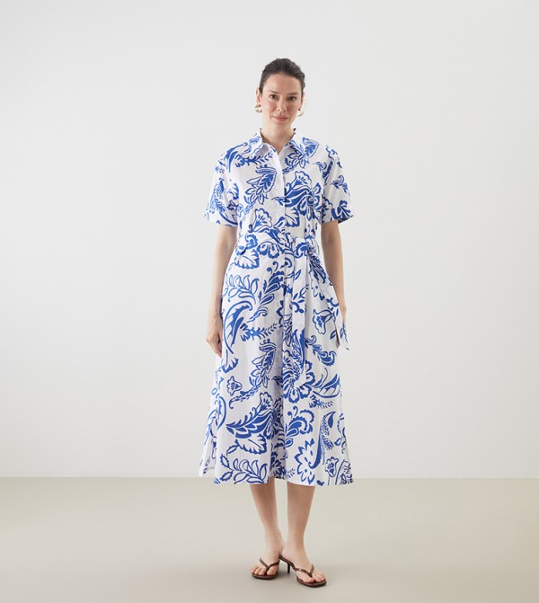 Printed Belted Woven Shirt Dress