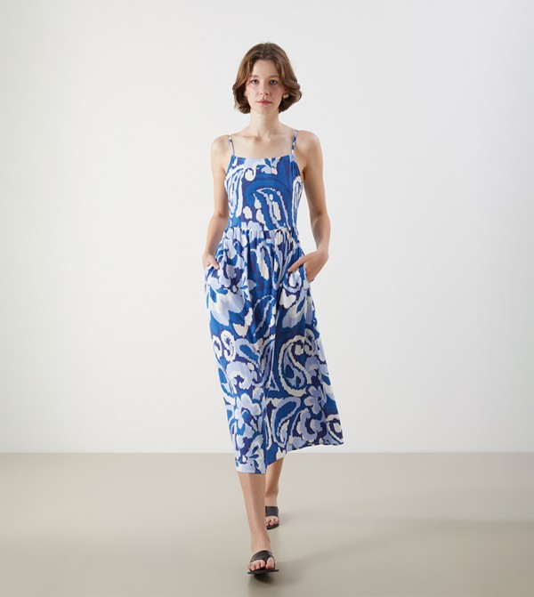 Printed Strappy Midi Dress