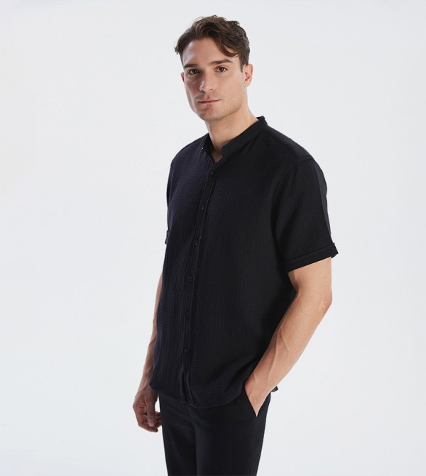 Textured Stand Collar Shirt