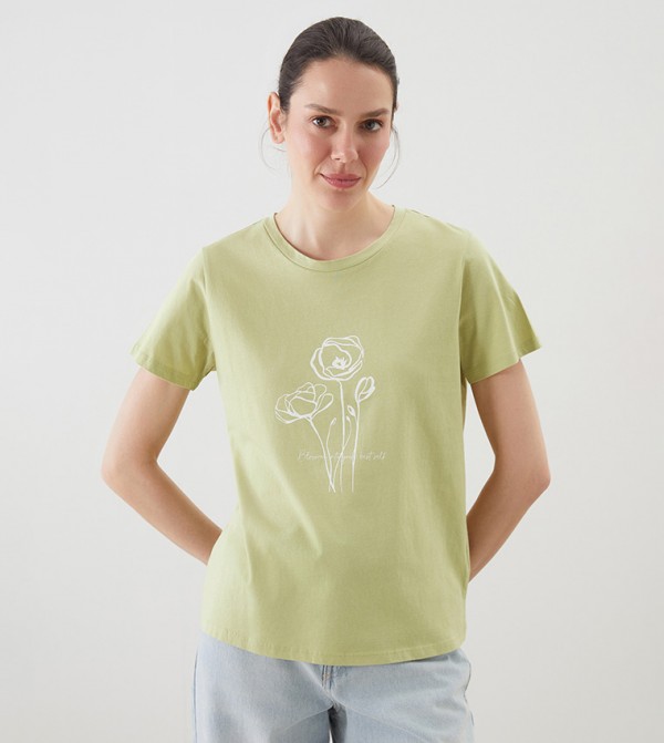 Printed Crew Neck Combed Cotton T-Shirt