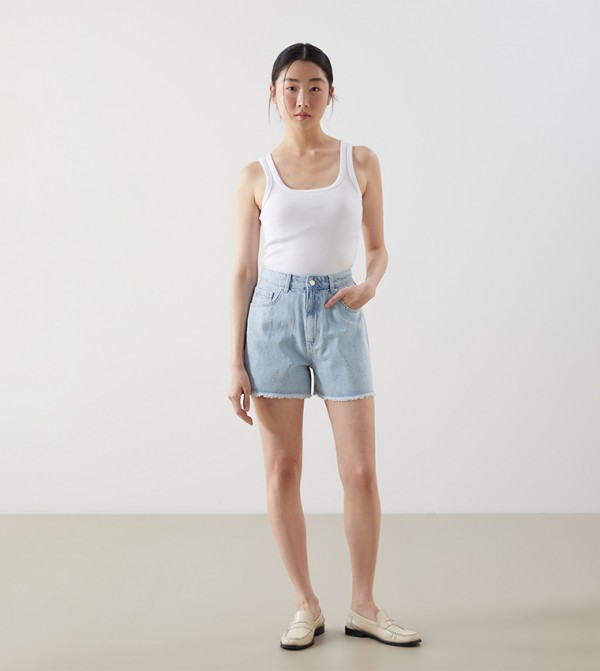 Faded Mom Fit Denim Shorts