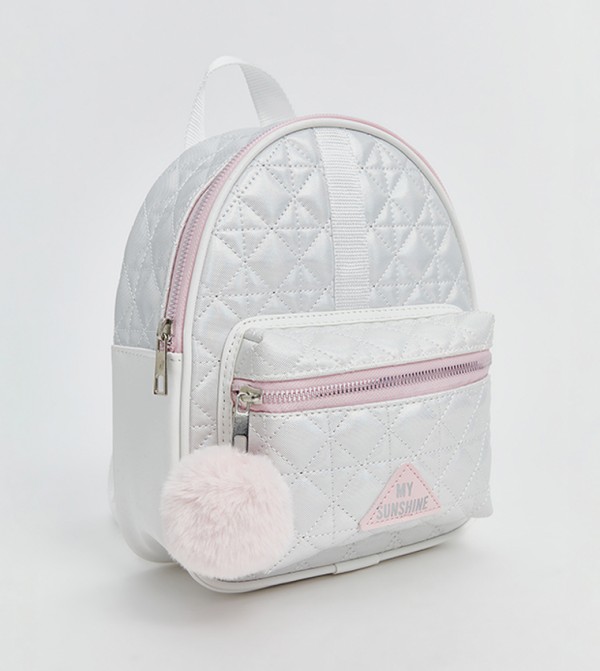 Quilted Pompom Detail Backpack