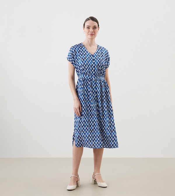 Printed V-Neck Midi Dress