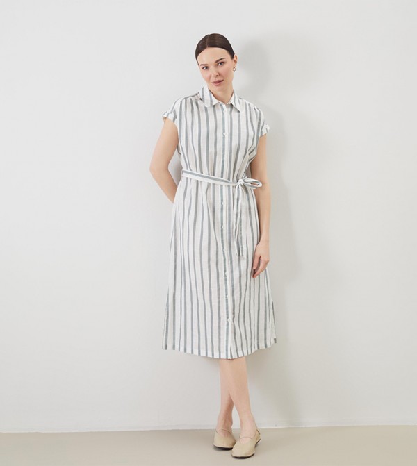 Striped Short Sleeves Shirt Dress