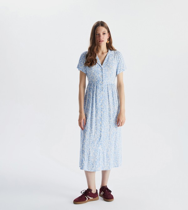 Floral Printed Short Sleeves Shirt Dress