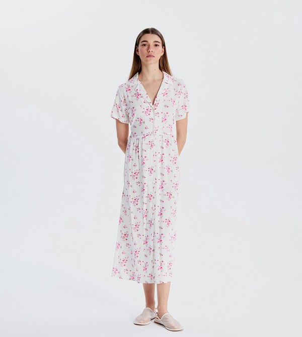 Floral Printed Short Sleeves Shirt Dress