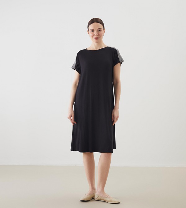 Embroidered Short Sleeves A-Line Dress