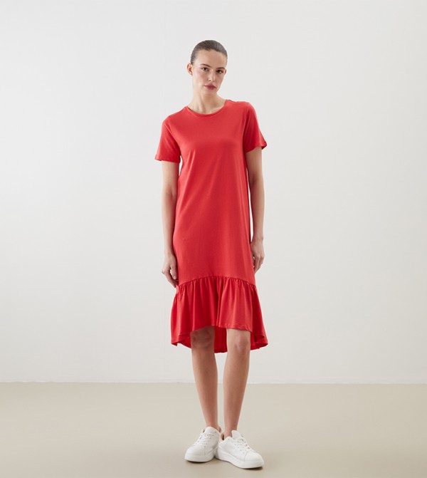 Solid Short Sleeves Peplum Dress