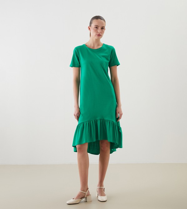 Solid Short Sleeves Peplum Dress
