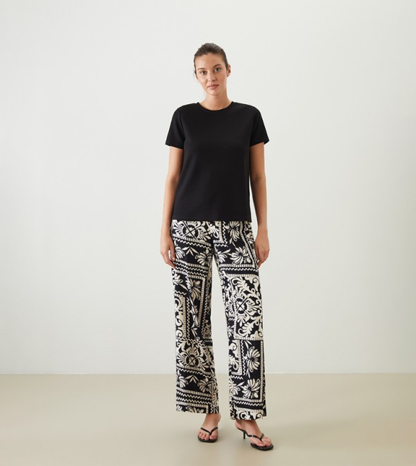 Printed Elastic Waist Woven Trousers