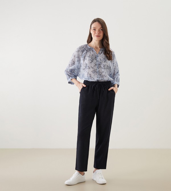 Drawstring Waist Linen Blend Trousers