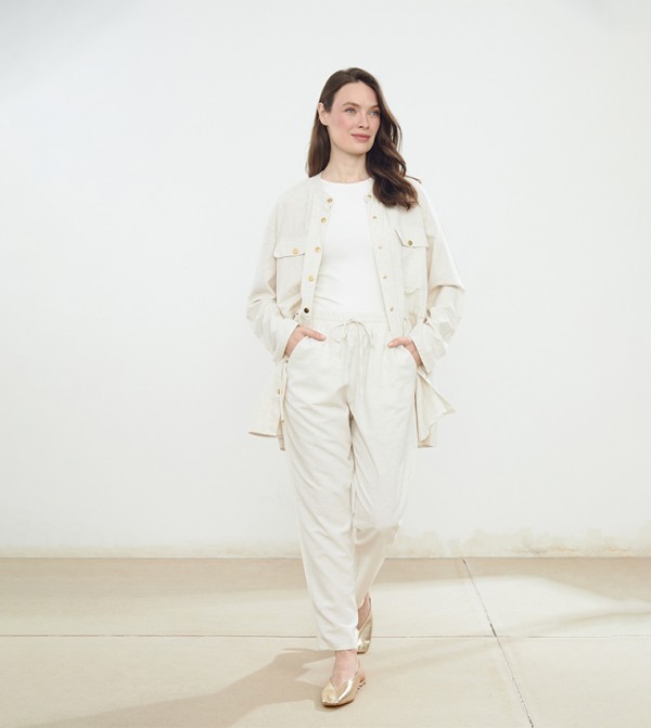 Drawstring Waist Linen Blend Trousers