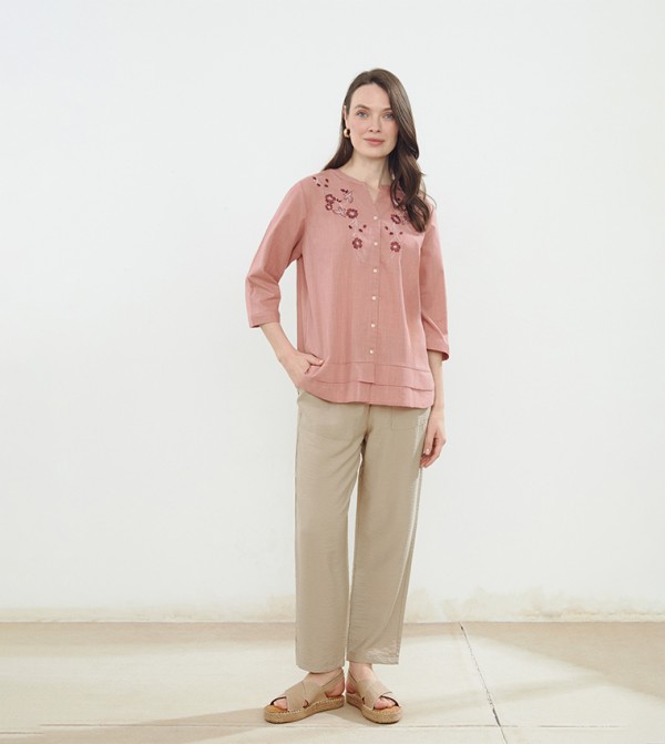 Solid Elastic Waist Carrot Fit Trousers
