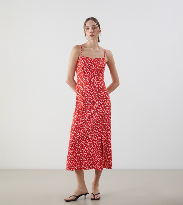 Printed Strappy Midi Dress