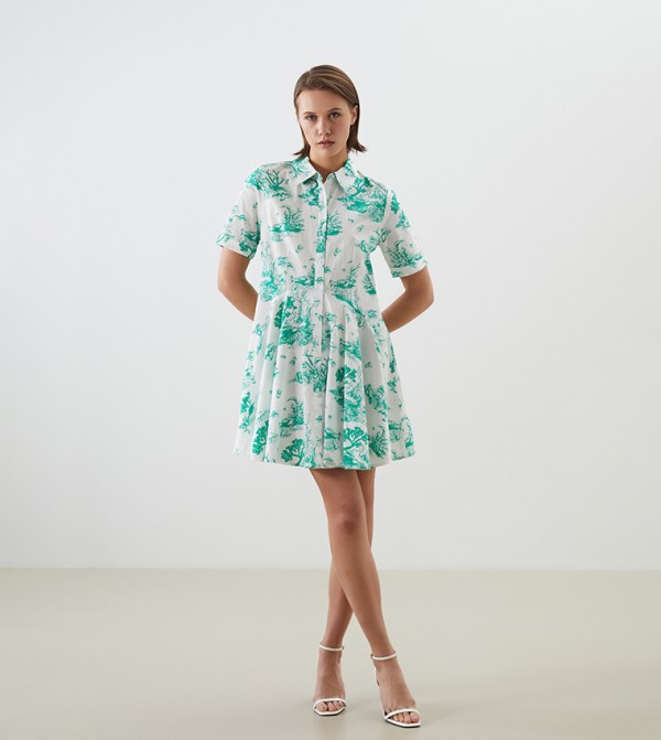 Patterned Short Sleeves Mini Dress
