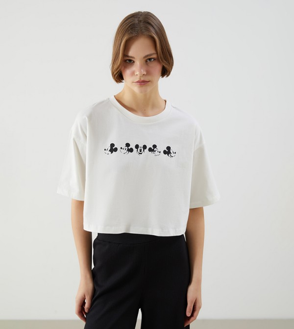 Mickey Mouse Printed Crop T-Shirt