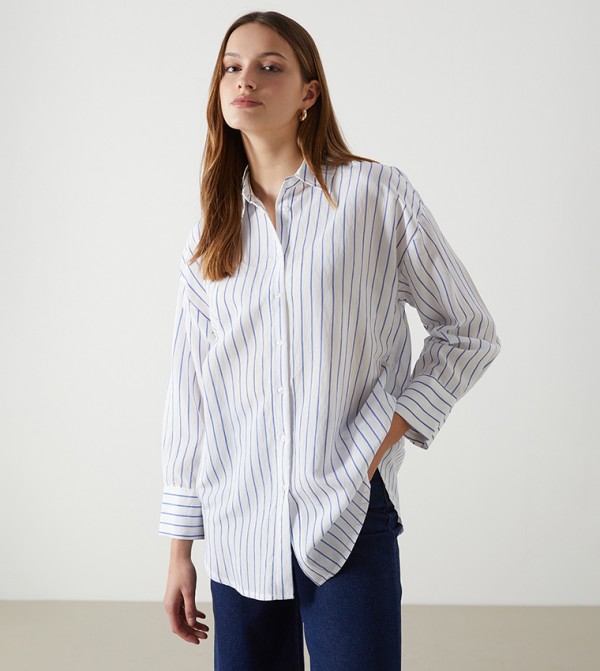Striped Long Sleeves Oversized Shirt Tunic